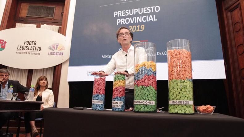Giordano presentó un presupuesto provincial con caramelos Sugus