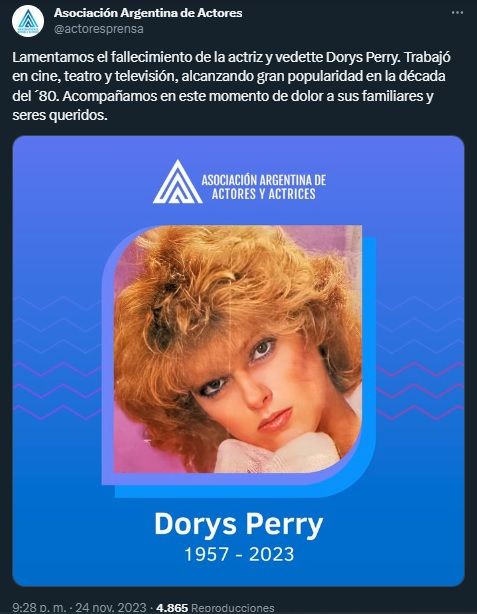 Murió Dorys Perry