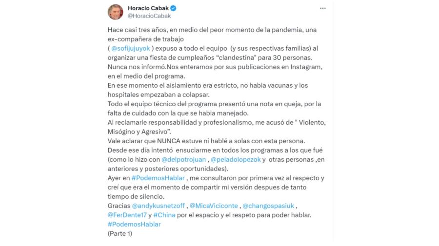 Horacio Cabak contra Sofía Jujuy Jiménez