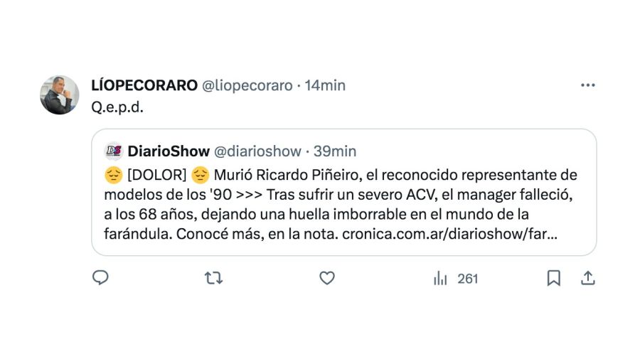 Los mensajes de los famosos por la muerte de Ricardo Piñeiro: 