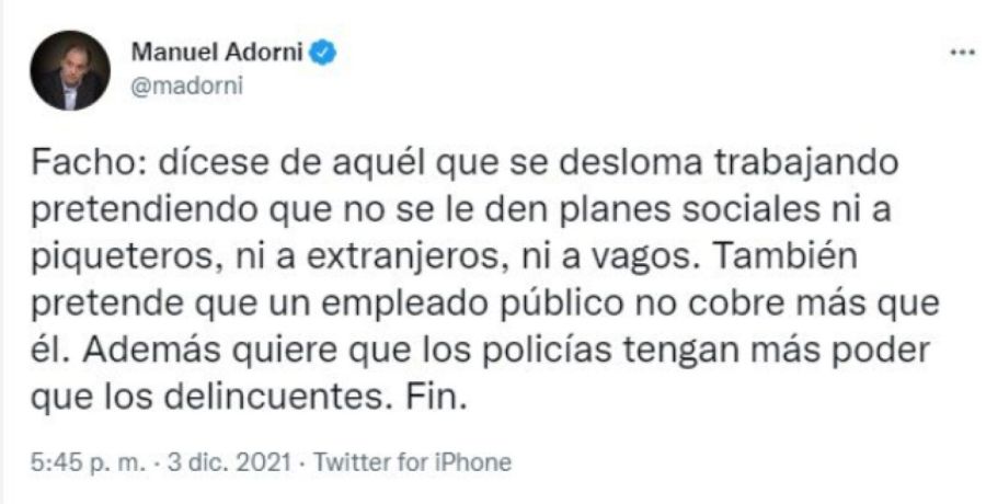 Tweets del economista Manuel Adorni 20231129