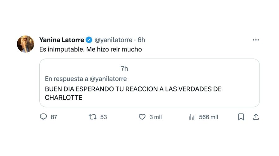 La inesperada reacción de Yanina Latorre a los dichos de Charlotte Caniggia en el Bailando: 