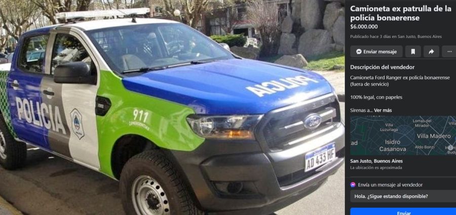 Venden camioneta de la policía bonaerense por Marketplace