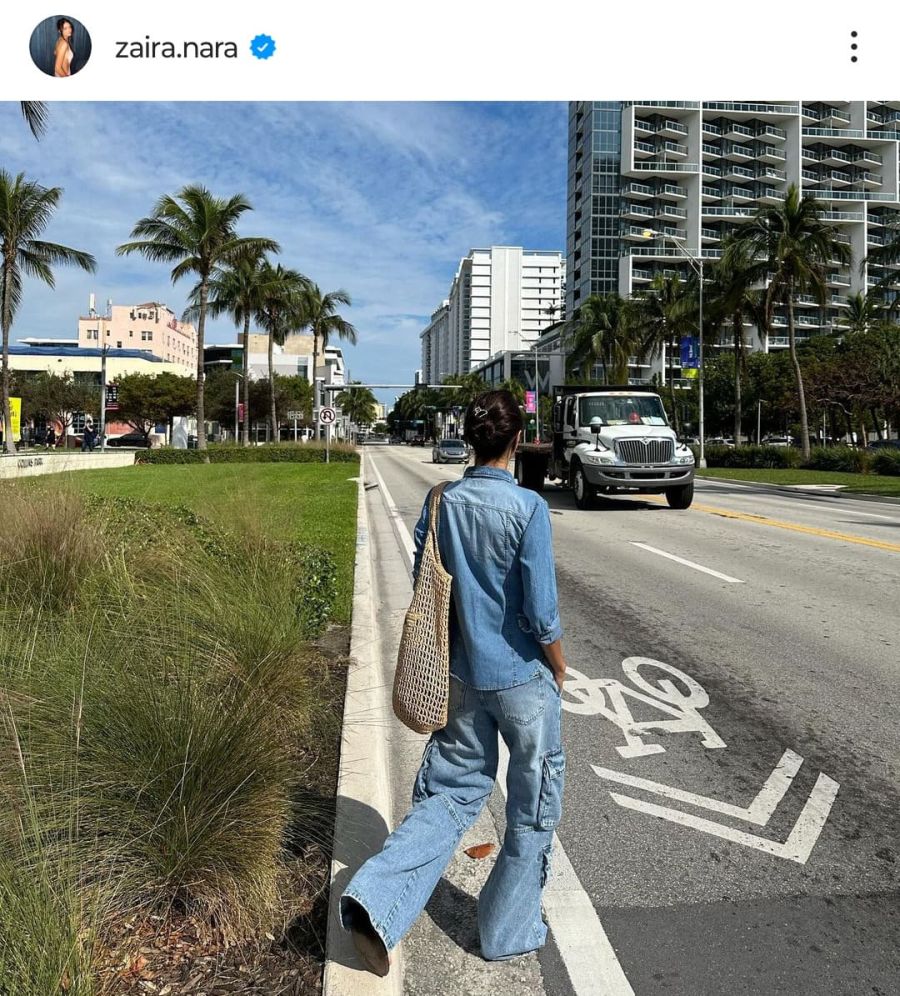 4 combinaciones con el jean como protagonista que Zaira Nara eligió para recorrer las calles de Miami