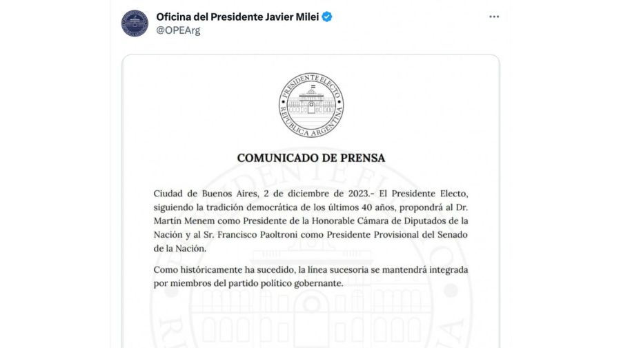 Confirmaron que Martín Menem presidirá la Cámara de Diputados y Francisco Paoltroni conducirá el Senado