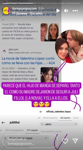 Revelaron que Valentino López, hijo de Wanda Nara, habría terminado su relación con Julieta Fillol