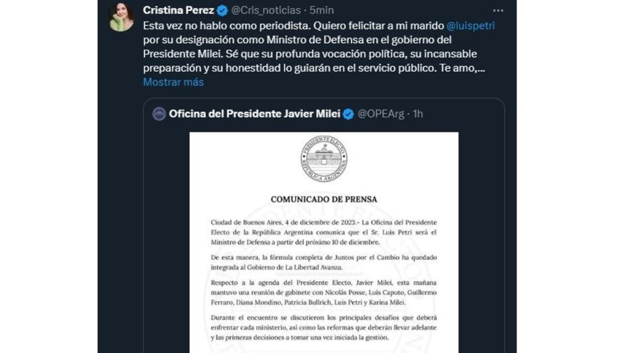 El mensaje de Cristina Perez por la designación de Lusi Petri