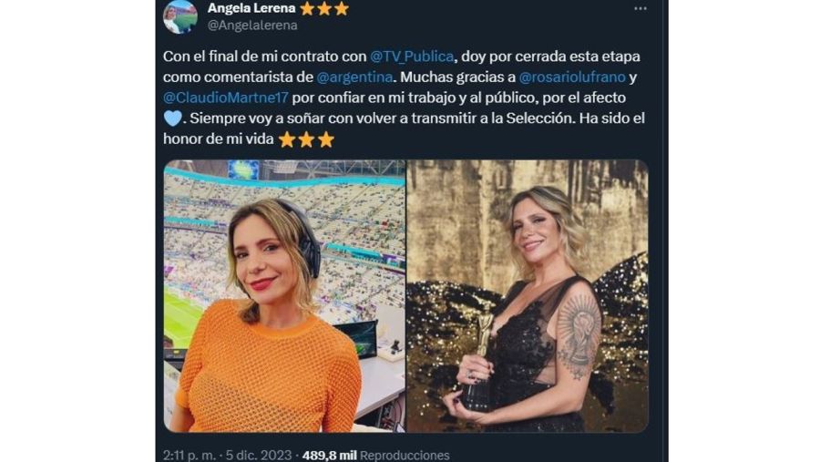 Angela Lerena deja de ser comentarista Seleccion Argentina