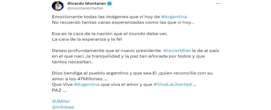 Ricardo Montaner sobre la asunción de Javier Milei