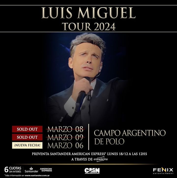 Luis Miguel agregó una nueva fecha en Argentina