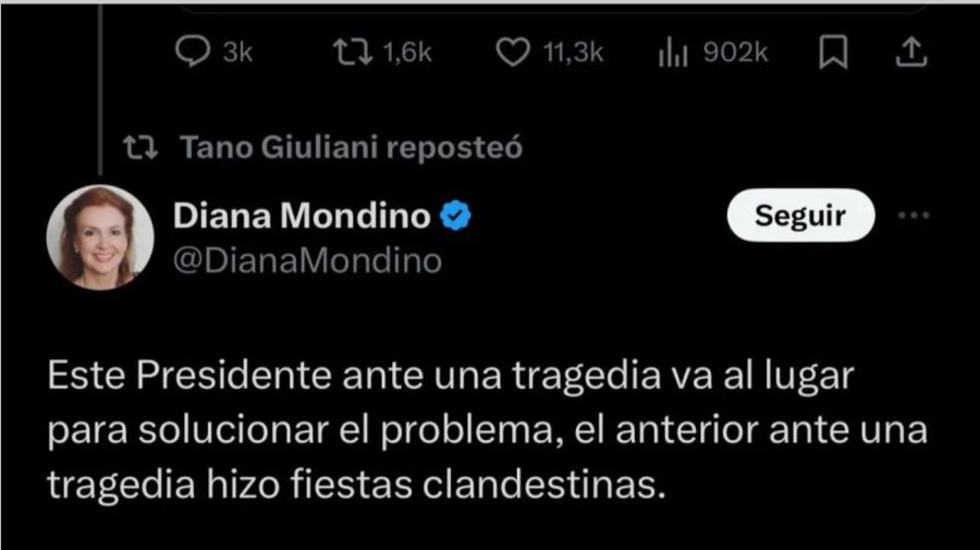 Tweet de Diana Mondino