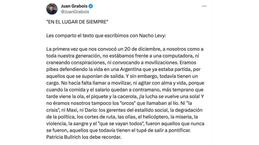 Juan Grabois Tweet 20231219