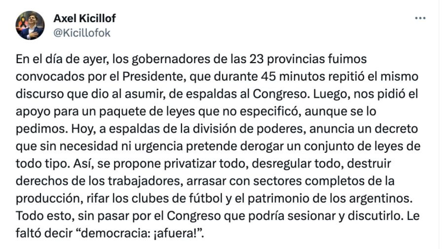 Alberto Fernández, sobre el DNU de Javier Milei: “Nuestro país asiste a un hecho de extrema gravedad institucional jamás visto”
