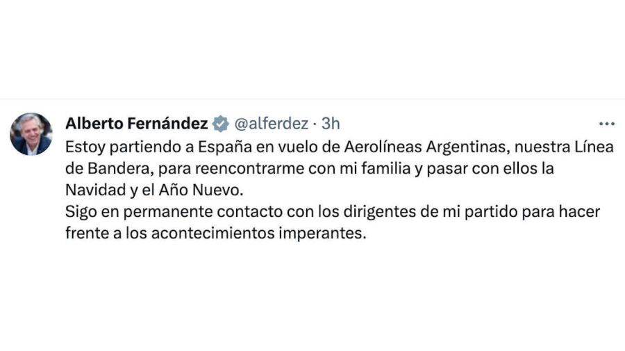 Alberto Fernández tweet 20231221