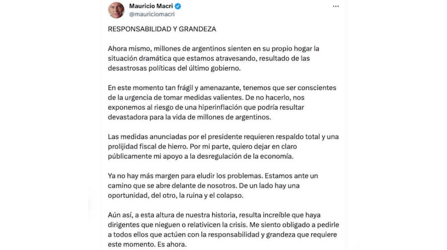 Mauricio Macri Tweet 20231221