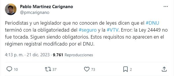 Tuits de Ramiro Marra y Pablo Martínez Carignano sobre la VTV g_20231221