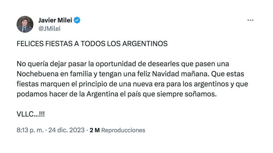 Los posteos navideños de Javier Milei para los argentinos: 