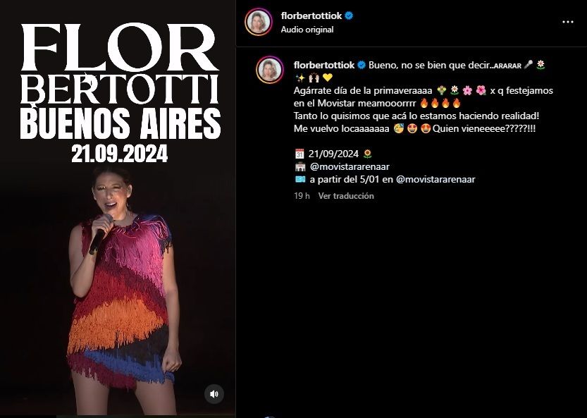 Flor Bertotti anunció un show 1