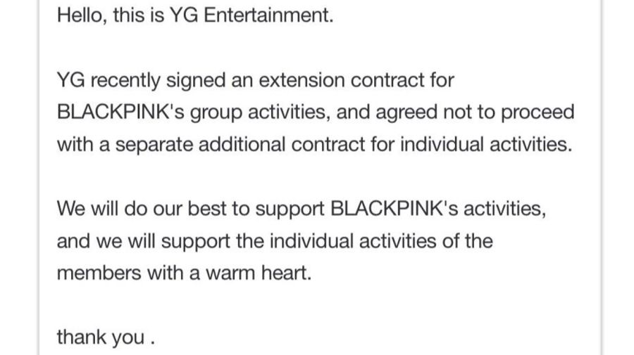 Anuncio YG actividades en solitario BLACKPINK
