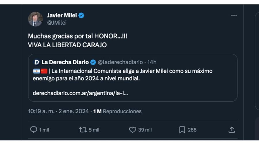 Posteos del presidente Javier Milei
