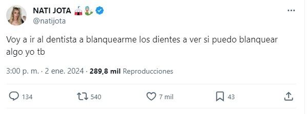 Tweets de Nati Jota reaccionando al romance de Nico Occhiato y Flor Jazmín Peña 