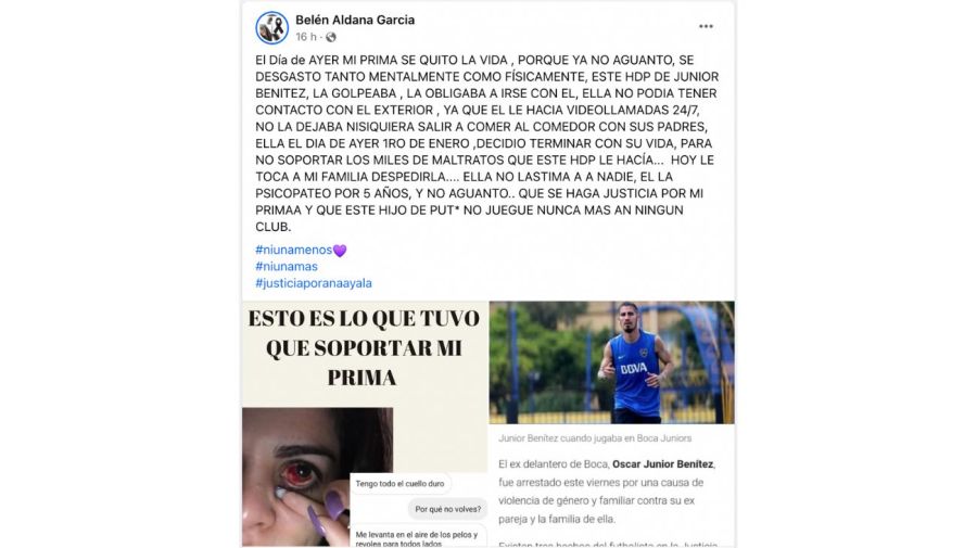 Encontraron muerta a Anabelia Ayala, la exnovia del futbolista Oscar Junior Benítez, denunciado por violencia de género