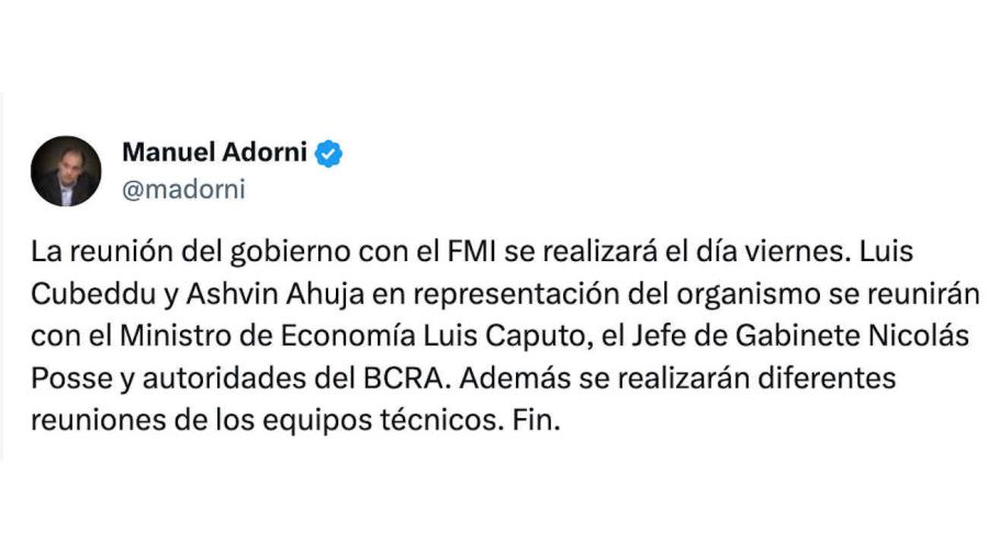 Manuel Adorni Tweet 20240103