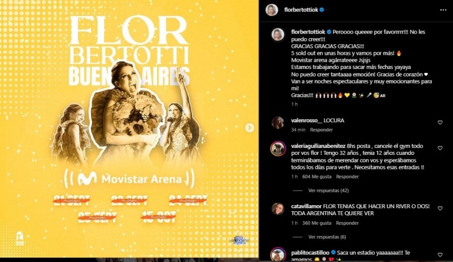 Flor Bertotti agotó sus shows 2