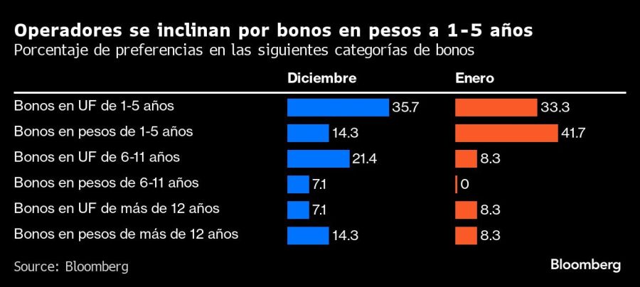 Operadores se inclinan por bonos en pesos a 1-5 años | Porcentaje de preferencias en las siguientes categorías de bonos