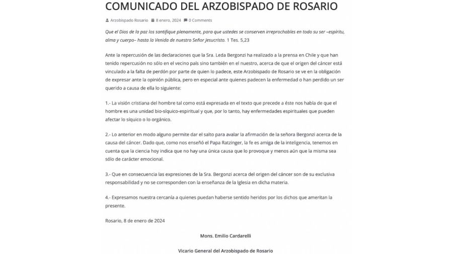 La Iglesia y la comunidad médica de Rosario rechazaron las declaraciones de la 
