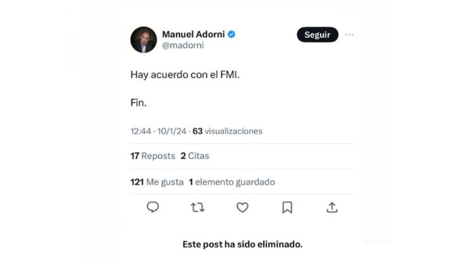 Mensaje del vocero presidencial Manuel Adorni