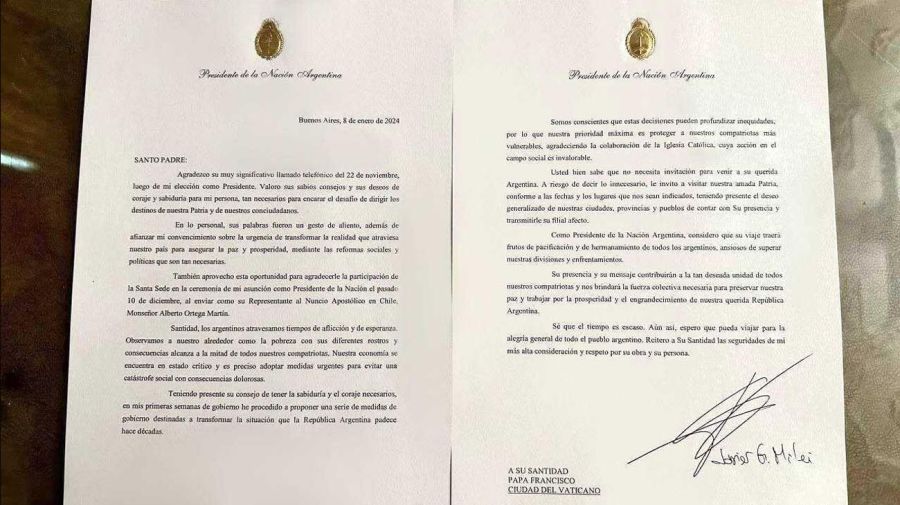 Carta del presidente Javier Milei para el Papa Francisco