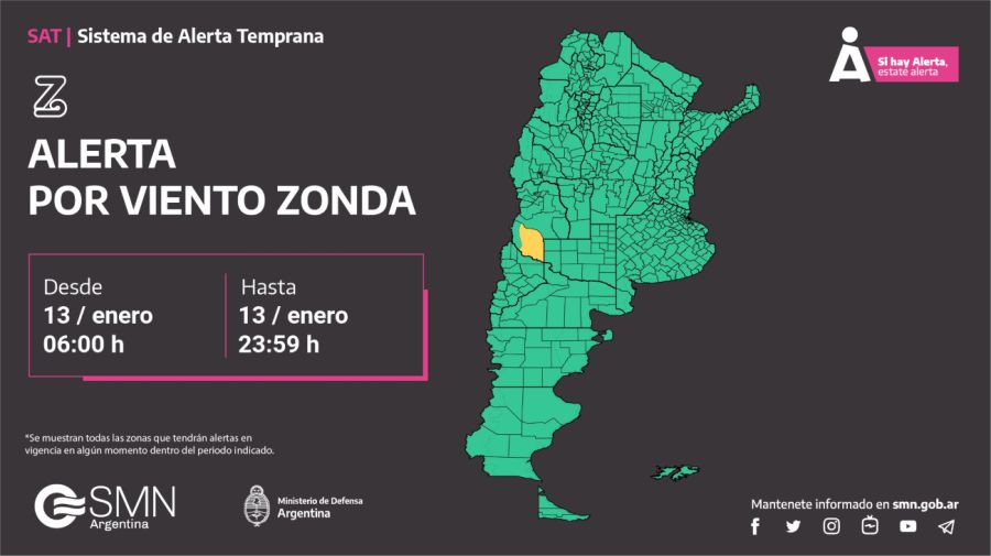 20230113 Alerta amarilla del Servicio Meteorológico Nacional (SMN)