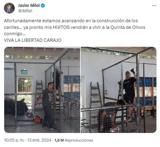 Javier Milei puso en marcha la construcción de caniles en la Quinta de Olivos