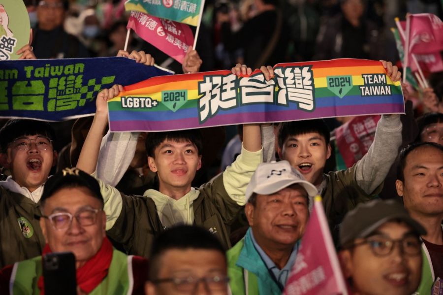 Lai Ching-te and his supporters, when celebrating the election result in Taiwan.