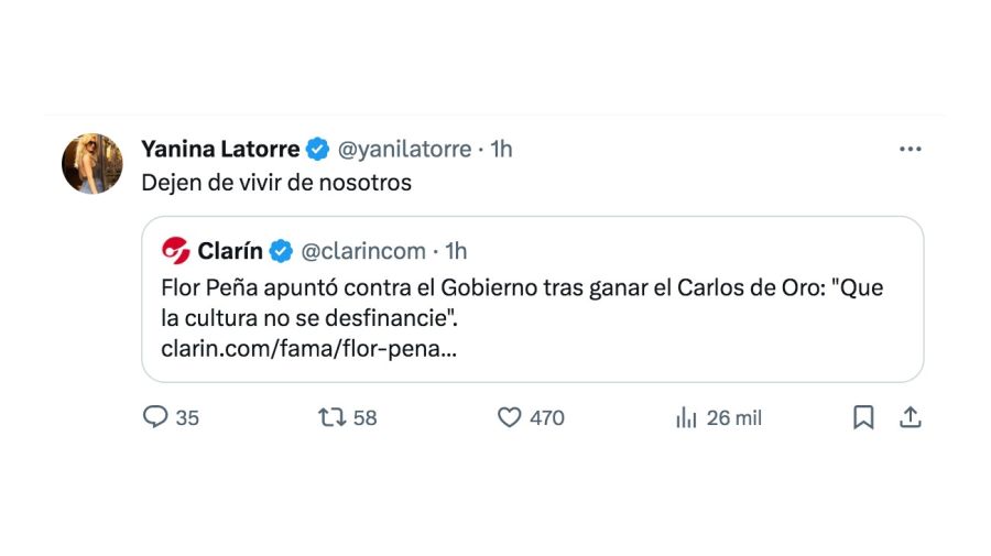 Yanina Latorre contra Florencia Peña por su pedido al Gobierno: 
