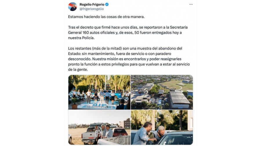 Rogelio Frigerio denunció la desaparición de 80 autos oficiales del gobierno de Entre Ríos