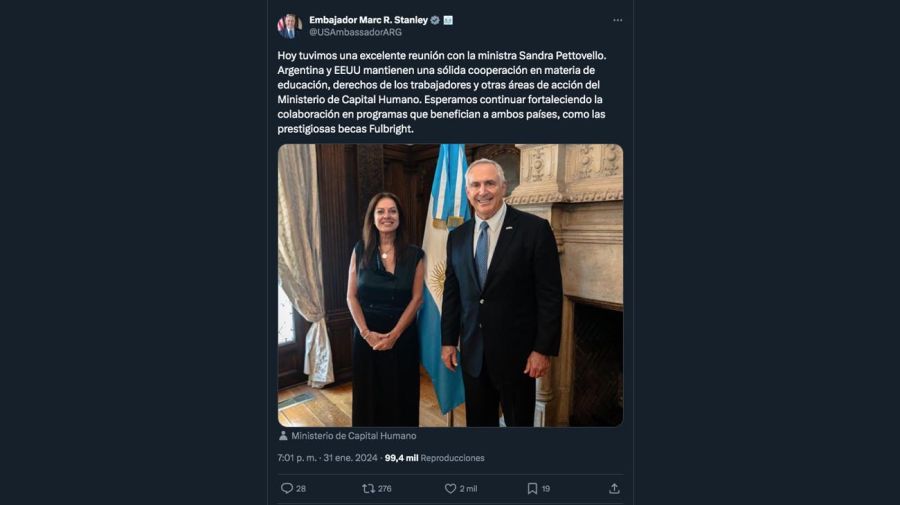 tweet del embajador de Estados Unidos, Marc Stanley