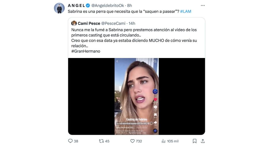 Ángel de Brito lanzó un letal cuestionamiento sobre Sabrina Cortéz y el video que daría indicios de su mal vínculo con Brian Fernández