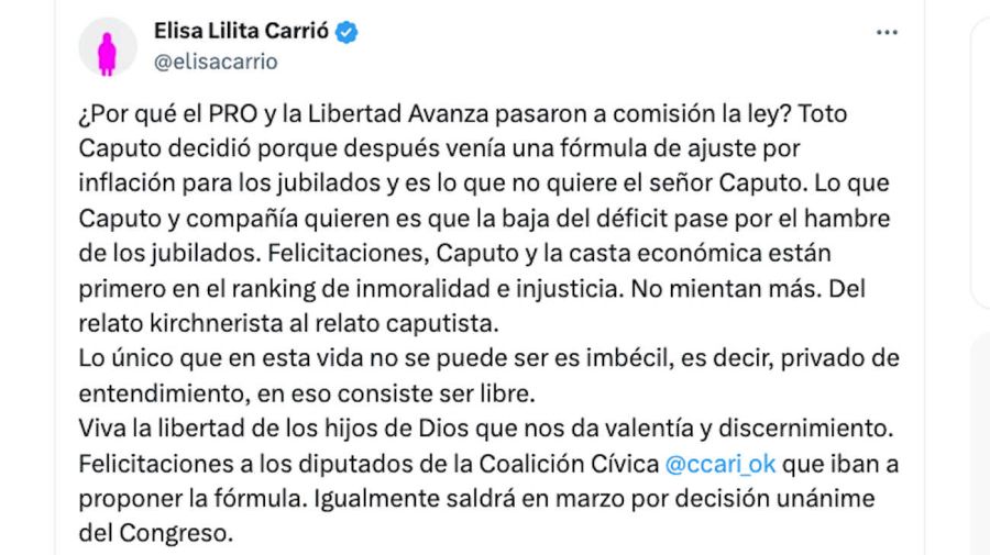 Elisa Lilita Carrió Tweet 20240207