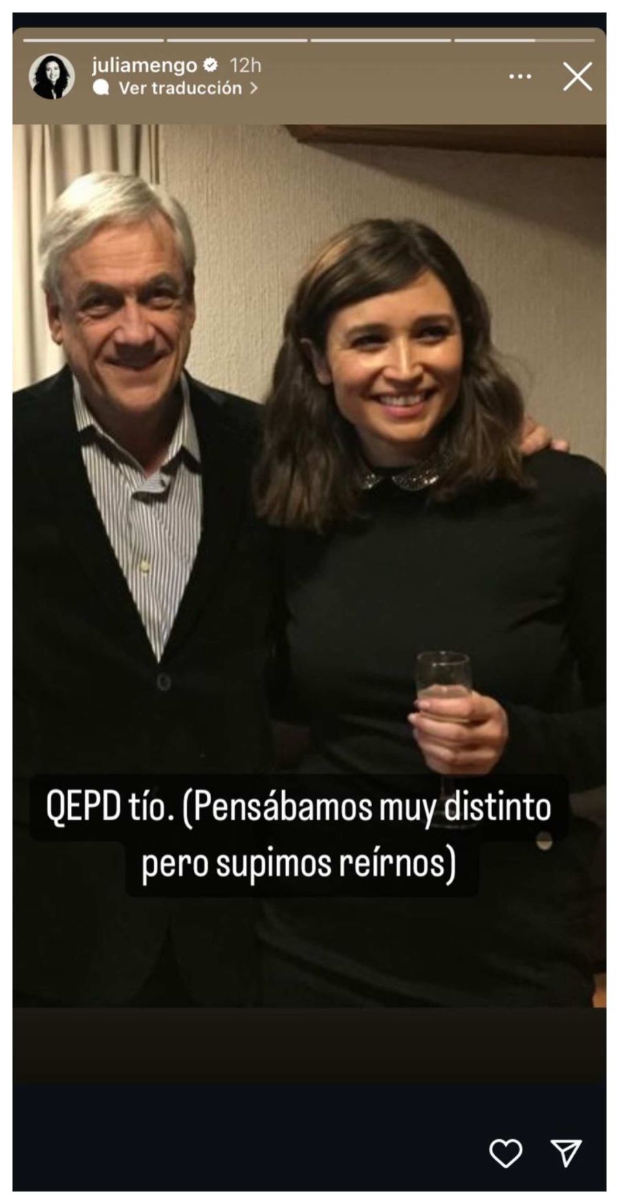 Julia Mengolini y Sebastián Piñera eran familiares lejanos.