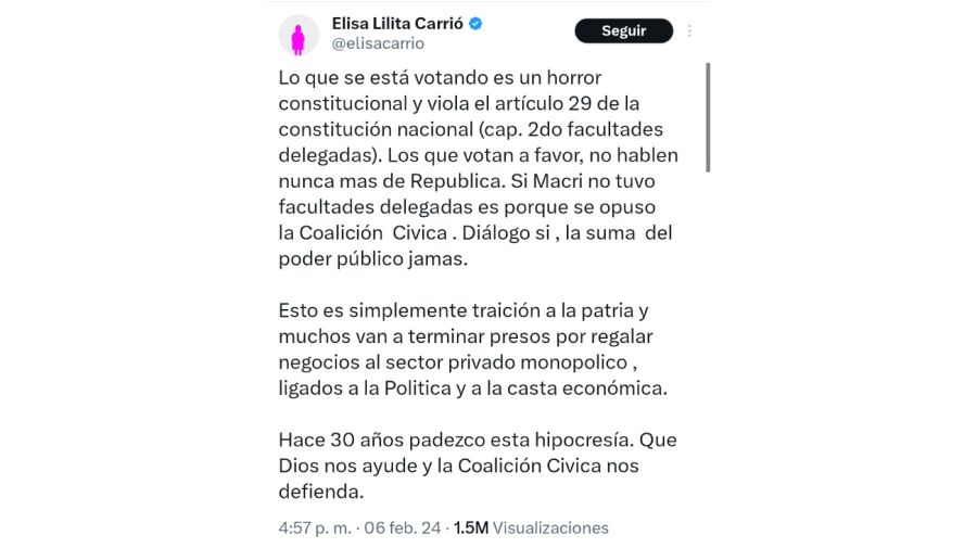 Tweet de Lilita Carrió
