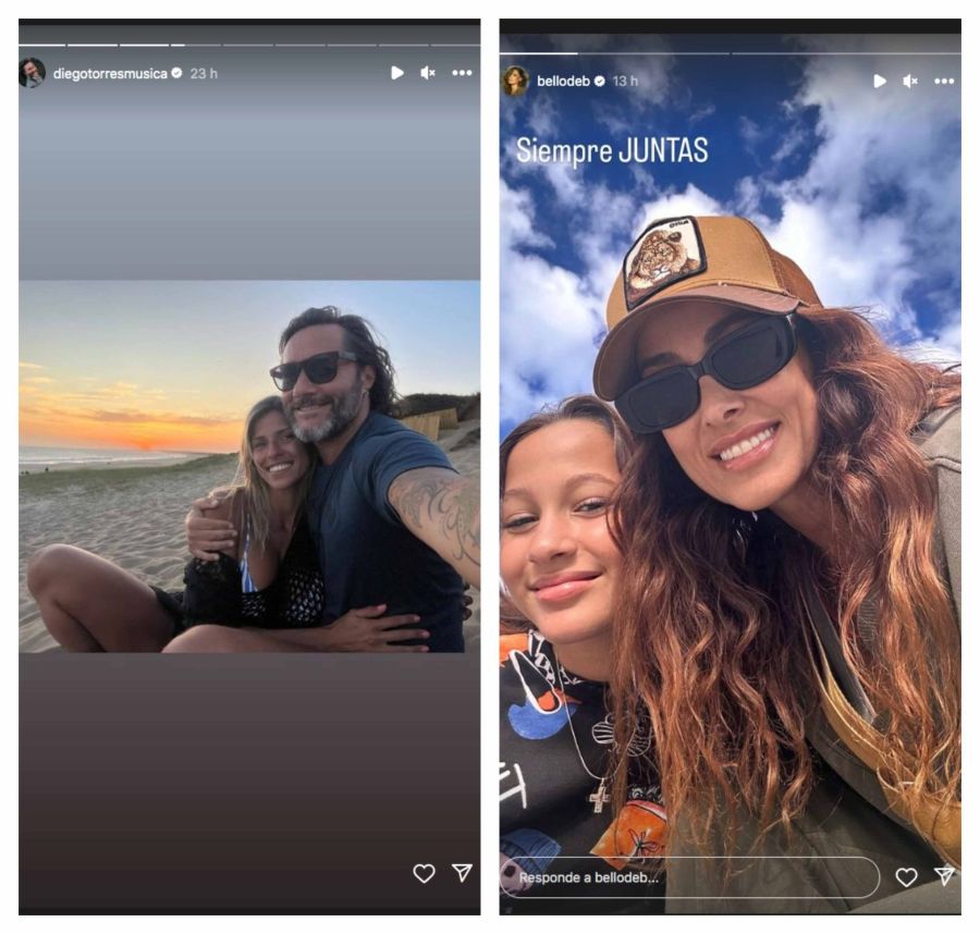 Débora Bello, Nina Torres en la playa. Diego Torres, Martina Díaz de vacaciones.