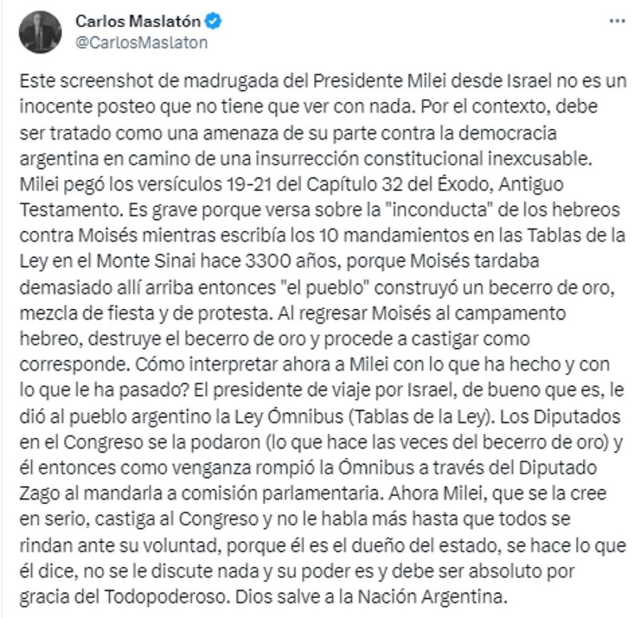 El posteo de Carlos Maslatón 20240208