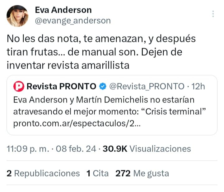 Evangelina Anderson se refirió a los fuertes rumores de crisis con Martín Demichelis