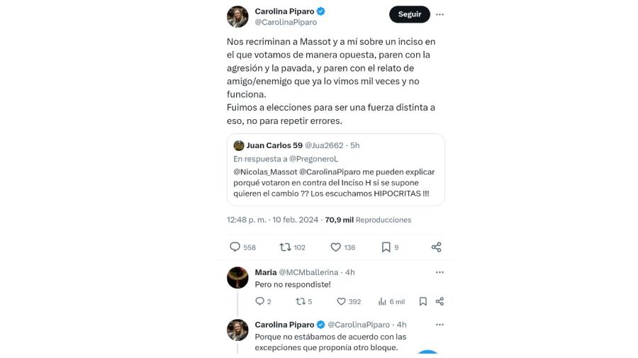 Tweet de Carolina Píparo