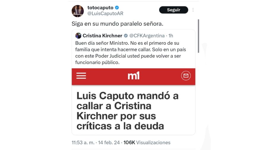 Respuesta de Luis Caputo a Cristina Kirchner