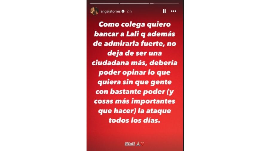 Ángela Torres defensa a Lali Espósito