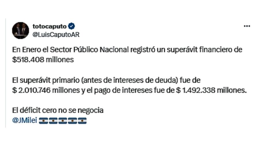 Luis Caputo Superávit financiero 20240216