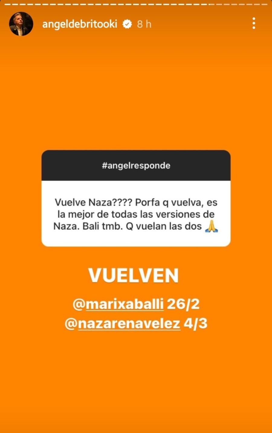 Ángel de Brito reveló cuándo vuelven Marina Balli y Nazarena Vélez a LAM
